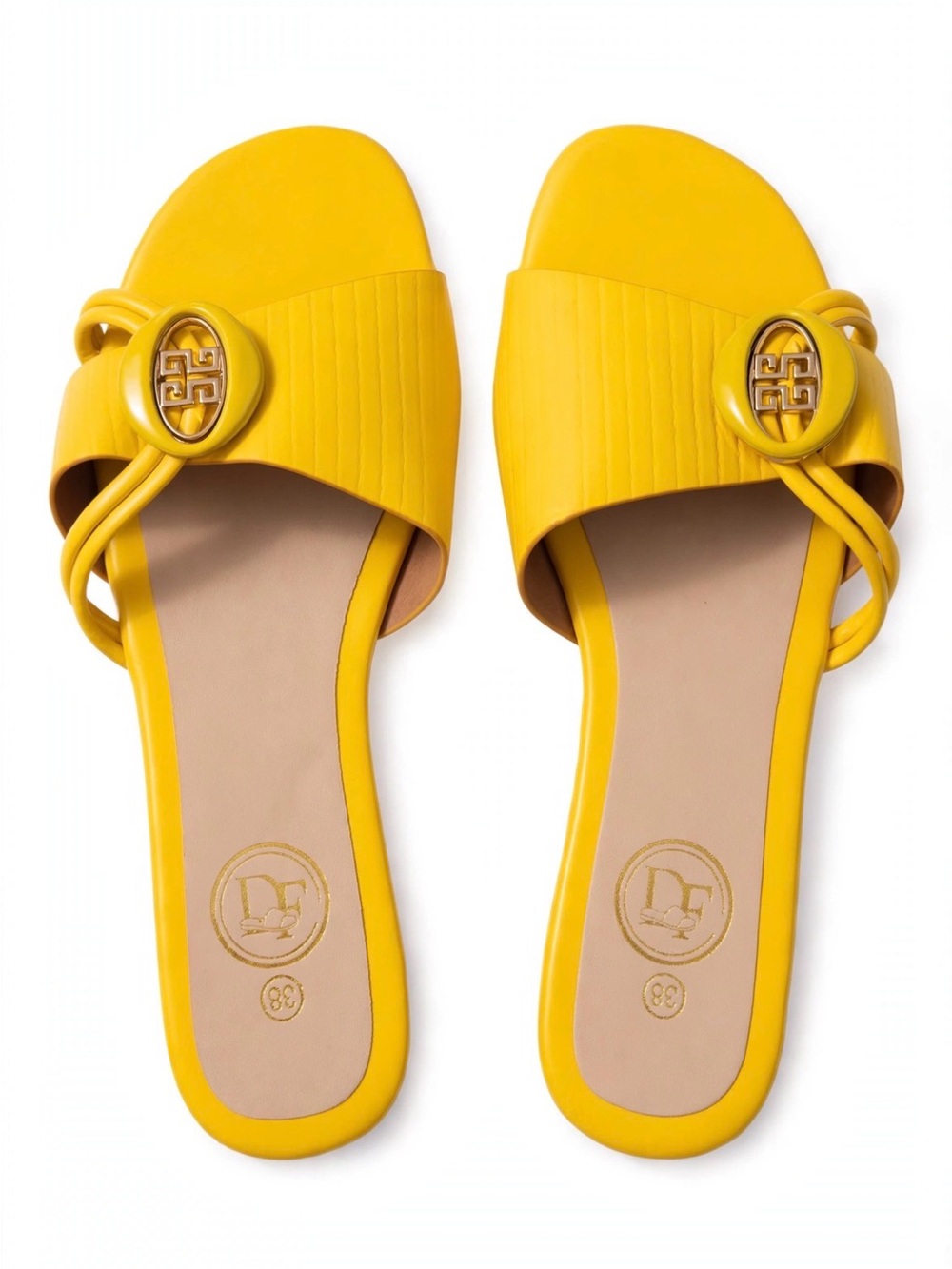 Boden Yellow Logo-Accent Slide Mules